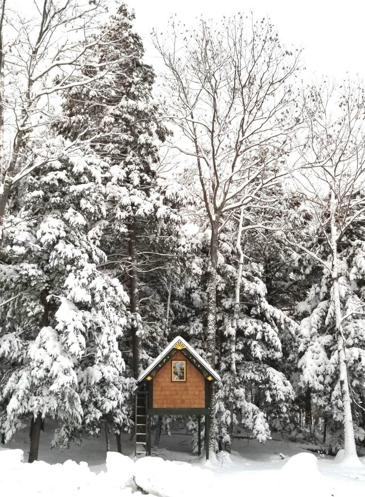 The grandchildren’s winter treehouse in Gayle’s yard.
