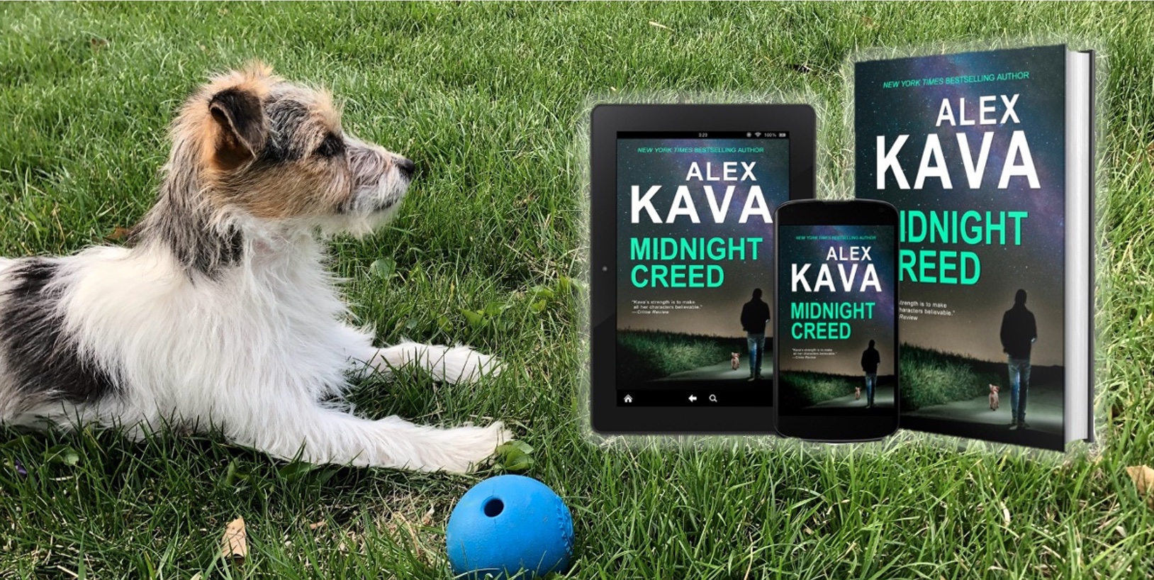 Alex Kava's new novel MIDNIGHT CREED and her pup GRACE.